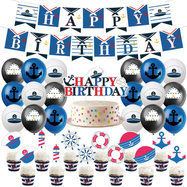 Marinblå Grattis på födelsedagen Ballong Set Latex Ballonger Party Dekoration Kit