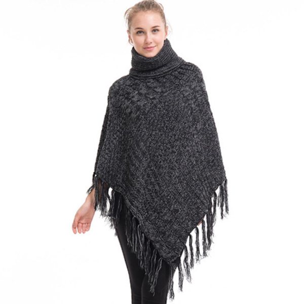 Tjock poncho med turtleneck tröja med tofs lös tröja för dam