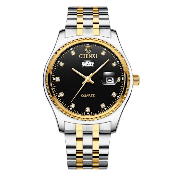 Watch Business Quartz Watch Black Urtavla med datum i rostfritt stål