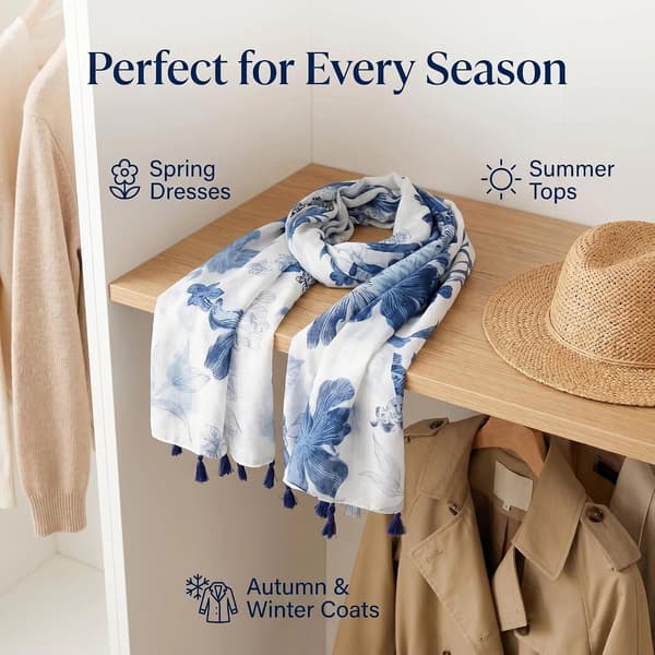 Blomstret tørklæde til kvinder, blødt og let oversized sjal med kvaster