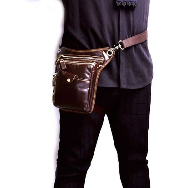 Brunt läder män benväska Drop midjeväska, lår Fanny Pack för resor utomhus ridning