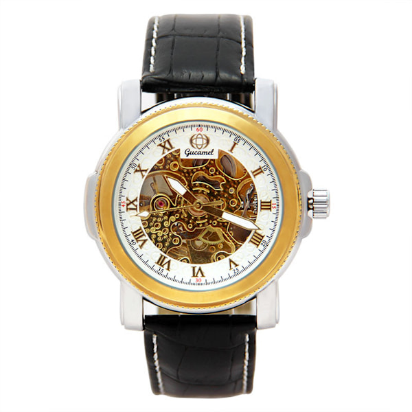 Automatisk mekanisk watch för män Business Watch Skeleton Dial Läderrem