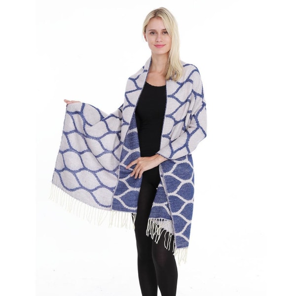 Vinterscarf med geometriskt mönster varm sjal med tofs för dam