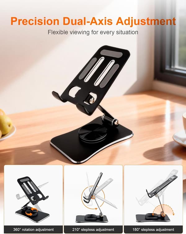 360° roterbart foldbart telefonstativ, justerbar bordholder til tablet i aluminium