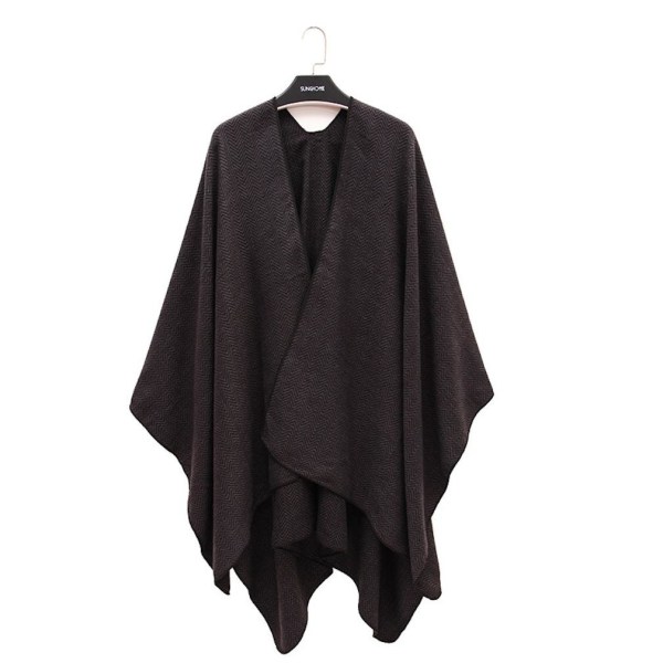 Solid Black Sjal Wrap Lady Thicken Poncho Pashmina Cardigant