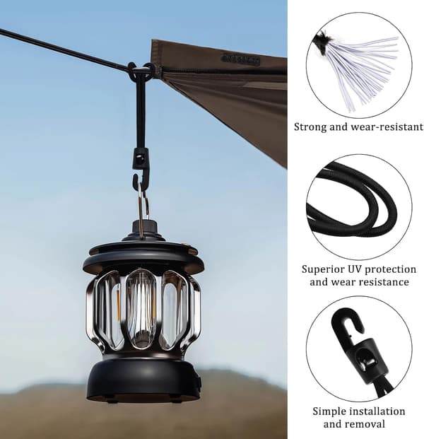 25 stk. 10 cm strikk med kroker, elastiske strammere for presenninger og camping