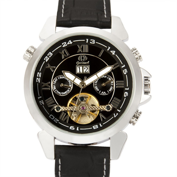 Automatisk mekanisk watch för män Skeleton Watch med Date Läderrem
