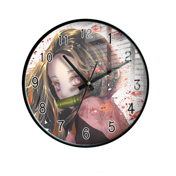 Demon Slayer Kamado Nezuko Väggklocka Tyst, icke-tickande klocka Dekorativ klocka för hemmet