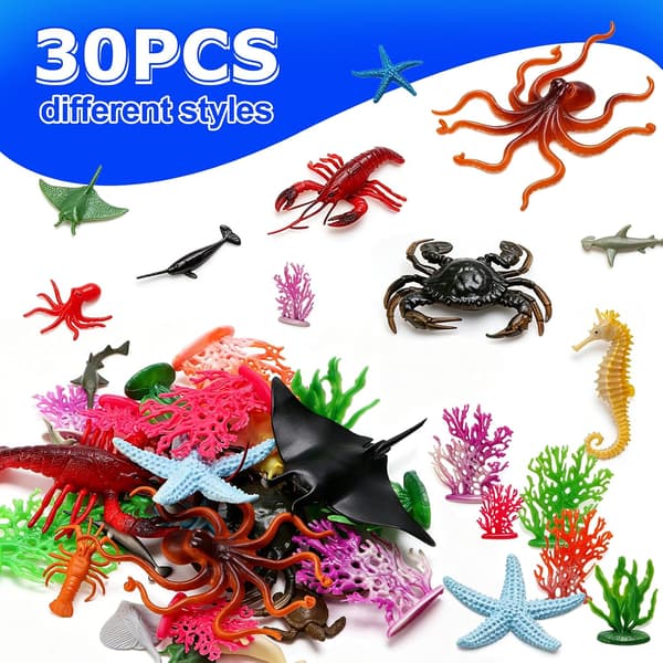 30 st. mini-havsdjursfigurer, leksaker med havsdjur i plast för barn