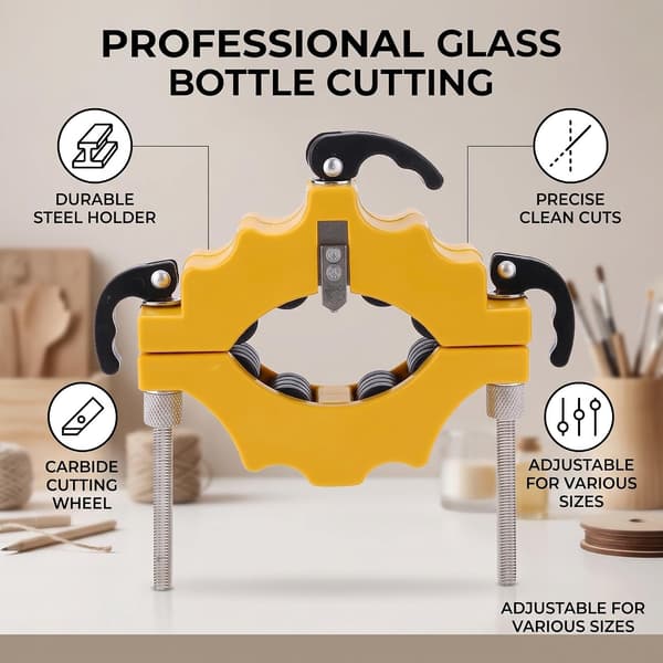 Justerbar flaskeskærer med dobbeltblad til 2-8 mm tykke glasflasker