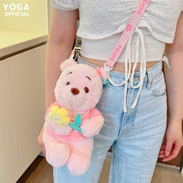 Bolsa carteiro de ombro rosa Winnie Bear para uso diário bolsa transversal para crianças