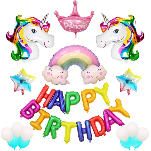 Unicorn Grattis på födelsedagen Ballonger Latex Ballong Set Party Dekoration