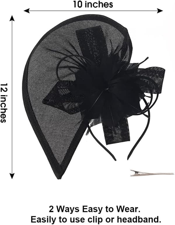 Sort Sinamay Fascinator-hat med blomst til bryllup, derby og teselskaber