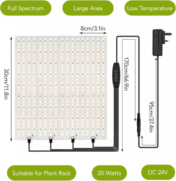4-pak fuldspektret LED-vækstlys med timer og 9 dæmpbare niveauer til planter