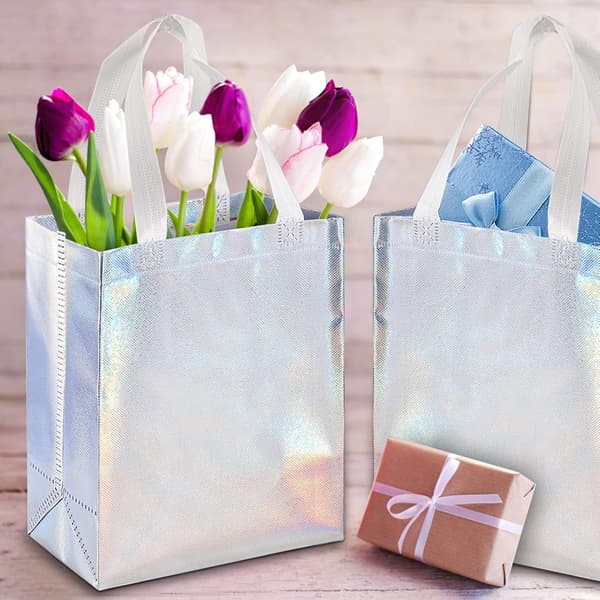 40 stk. blanke non-woven muleposer, genanvendelige sølv-gaveposer med hanke