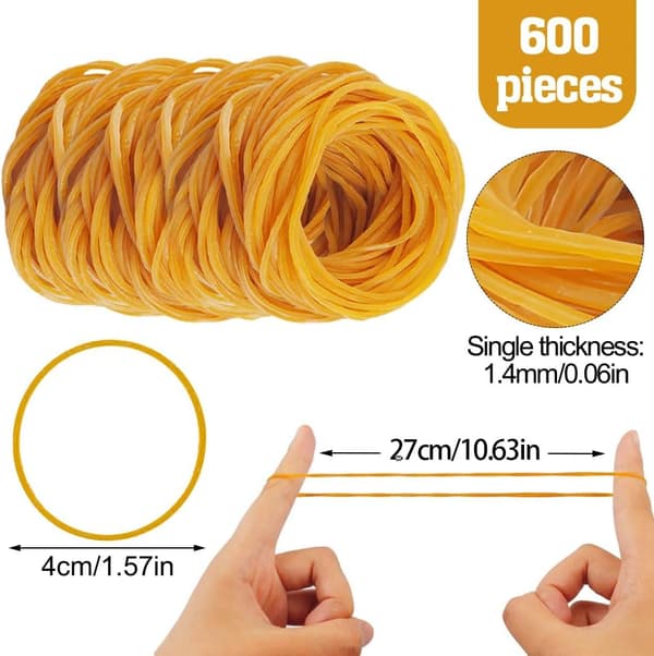 600-pack gula gummiband 3,8 cm elastiska band för hem, skola och kontor