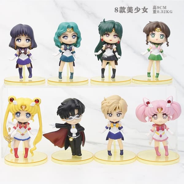 8 st Sailors Moons Chibi-figurer PVC Anime Samlarobjekt Display Set 9 cm Höga
