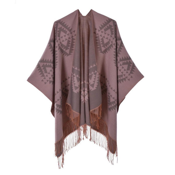 Fransad fåll Pashmina Sjal Wrap Vinter Varm etnisk stil Poncho öppen front Cape med geometriskt mönster för dam