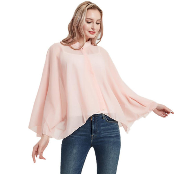 Rosa Chiffong Poncho Top Solskyddande Sjalar för Dam