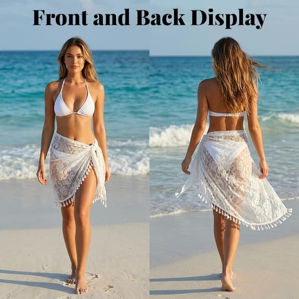 Dames blonde strand-sarong med kvaster, bikini-cover-up nederdel