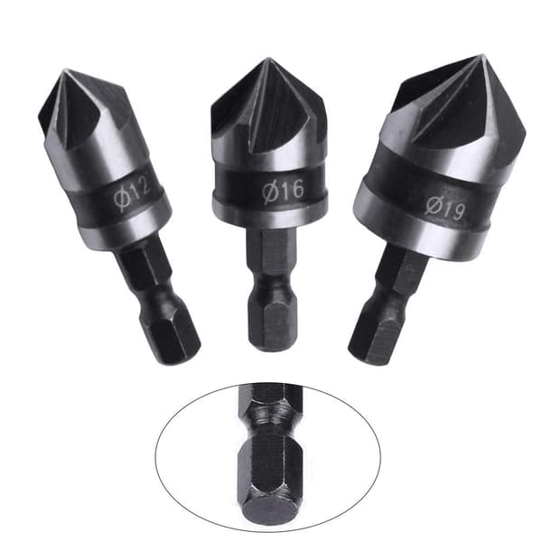 3-delt undersænker-boresæt, 12 mm 16 mm 19 mm, 1/4 tomme sekskantskaft