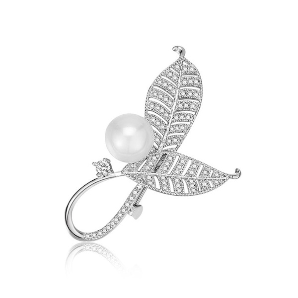 Brosch Pin Överlappade Löv Corsage Pearl Inlagd Legering Dam Brosch