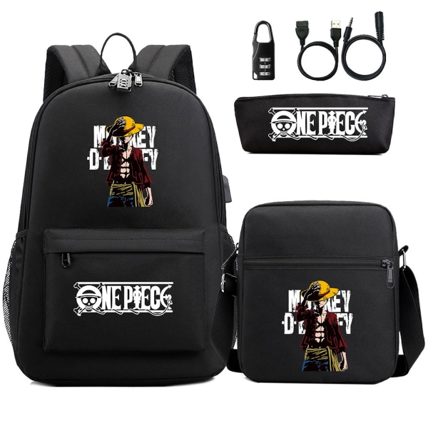 3 st/ set ett stycke Luffy printed set med case Pennfodral Skolväska Resedagssäck Lättviktsbokväskor