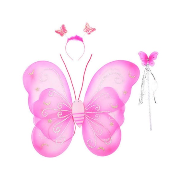 3st Cosplay Fairy Butterfly Costume Kit innehåller vingpannband och trollstav för barns födelsedag julfest