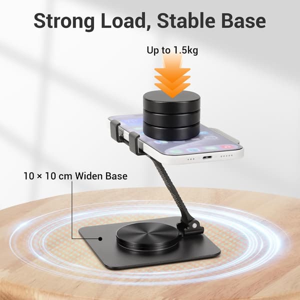 Justerbart telefonstativ med stabil base, 360° roterbar holder for nettbrett