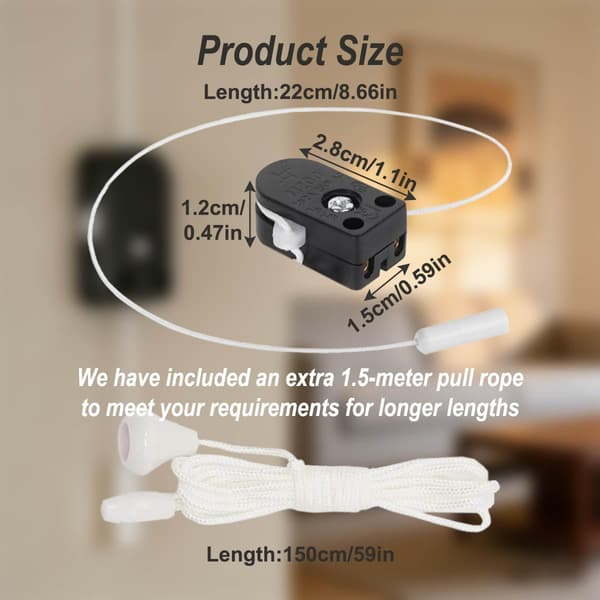 3 st dragströmbrytare med 22 cm rep 250V 2A ljus takfläktkontroll