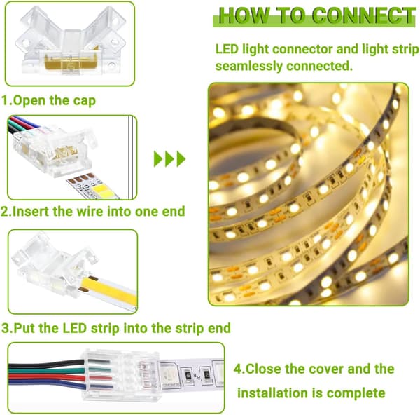 4-pin 8mm LED-båndsstik til 5050 RGB-lys, sømløs adapter 20 stk.