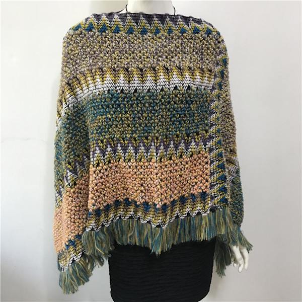Etnisk stil Poncho Virkad Poncho Stickmönster Pullover Wrap för kvinnor