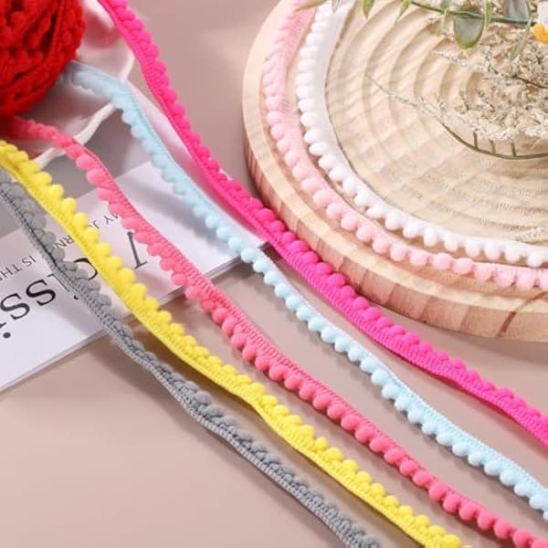 8 yards vit pom pom-frans 1 cm bred för sömnad, pyssel och heminredning