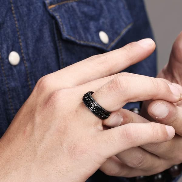 316L Rustfrit stål spinner-kædering Fidget-ring 8mm Sort Sølv Mænd Kvinder