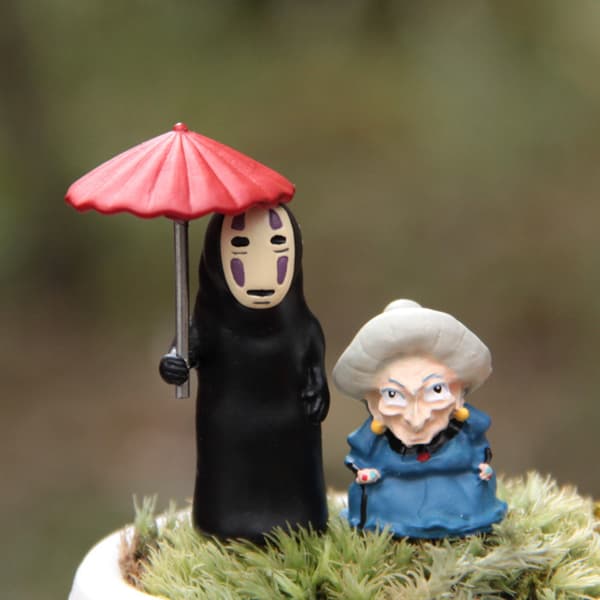 2 stk. søde No Face Man minifigurer PVC-paraply havelandskabsdekoration sæt