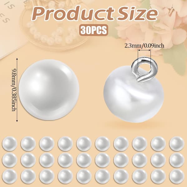 30 stk. 10 mm hvide perleknapper til at sy på, perler til brudekjoler og DIY-håndarbejde