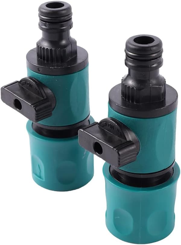 2 stk. 16 mm haveslange lynkobling med stopventil, sæt til flowkontrol