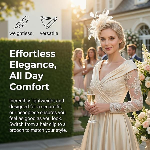 Fjäder-fascinator för kvinnor, brudhårklämma brosch för bröllopsfest