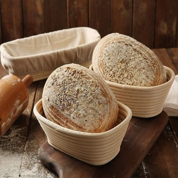 2 st Banneton jäskorgar 25 cm oval korg för surdegsbröd med linneöverdrag för bakning