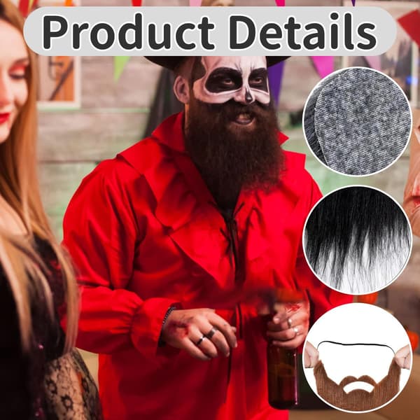 2-pack självhäftande lösskägg och mustasch-set för Halloween- och cosplayfester