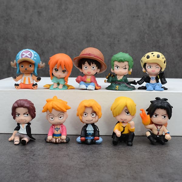 10 stk One Piece Luffy Zoro Chopper Ace PVC Chibi sittende figursett 4 cm