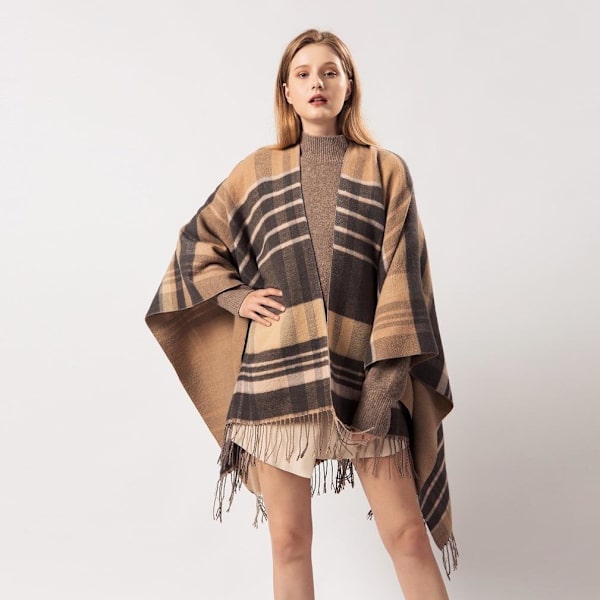 Poncho Öppen Front Lång Tjock Sjal och Wrap Cashmere Feel