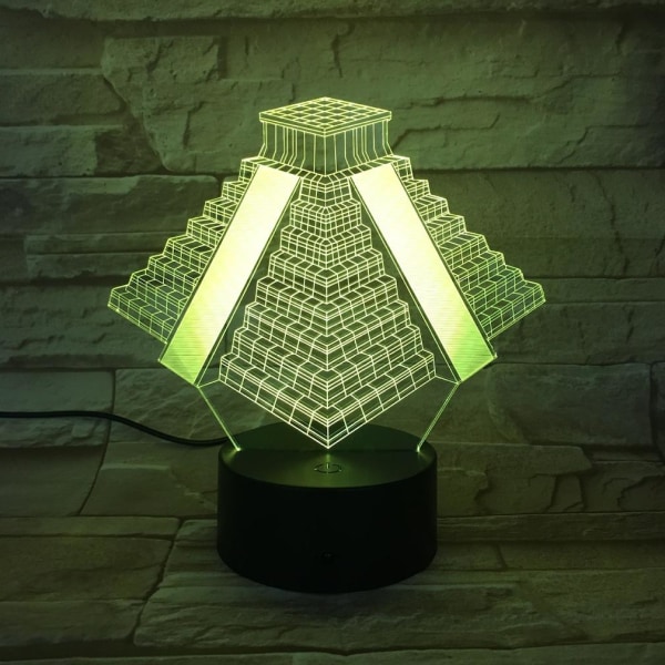 Maya Pyramid 3D LED Nattljus Sovrumsbordslampa Färg ändras