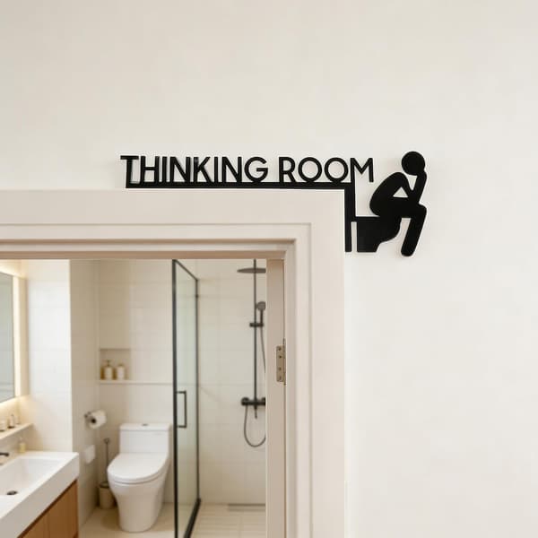 Sjovt 'Thinking Room' toiletskilt, dørskilt i træ til badeværelset, 30 x 10 cm