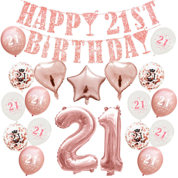 21:e Rosa Grattis på födelsedagen Ballonger Latex Ballong Set Party Dekoration