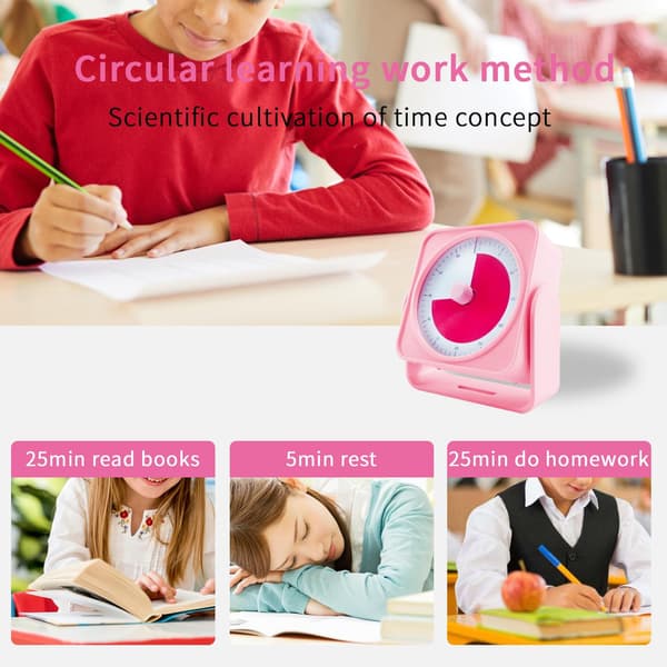 60-minuters visuell timer, USB-C-uppladdningsbar, magnetisk baksida, rosa nedräkning