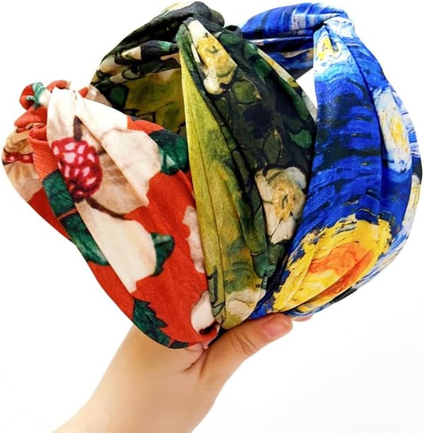 3-pak Boho brede pandebånd til kvinder med blomsterprint og knude