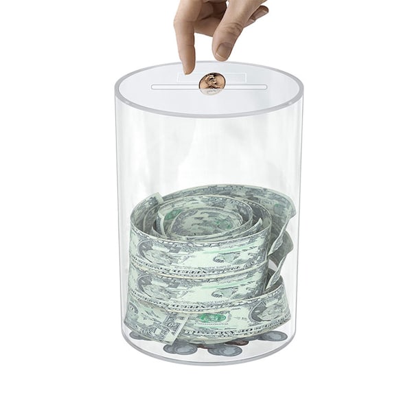 Transparent akryl Sparbank Cylindrisk Stor kapacitet Endast-in-ej-ut Spargris för pojkar Flickor Spara pengar Kontanter