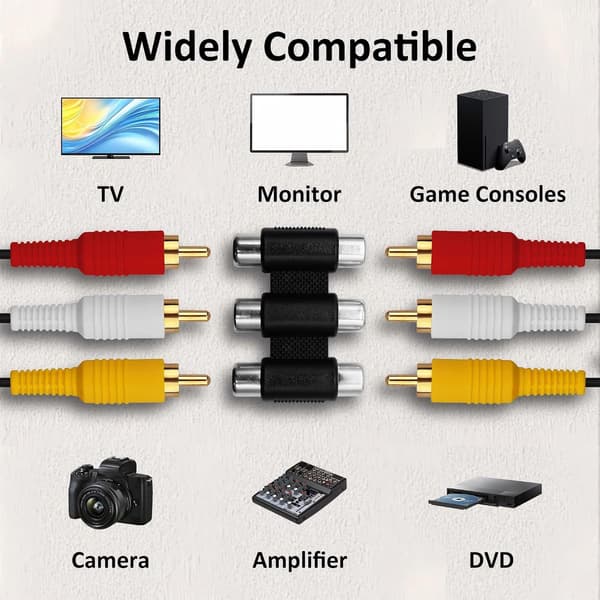 4 st 3 RCA hon-koppling adapter ljud- och videokabelförlängare