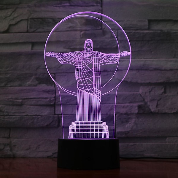 Brasilien Frälsning Kristusstaty 3D LED-nattljus Sovrumsbordslampa Färg ändras